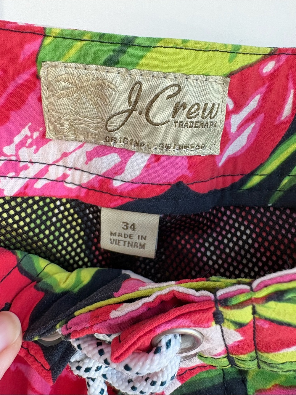 J. Crew Black Board Shorts with Pink Floral & Green Leaves, Size 34 - Picture 5 of 5
